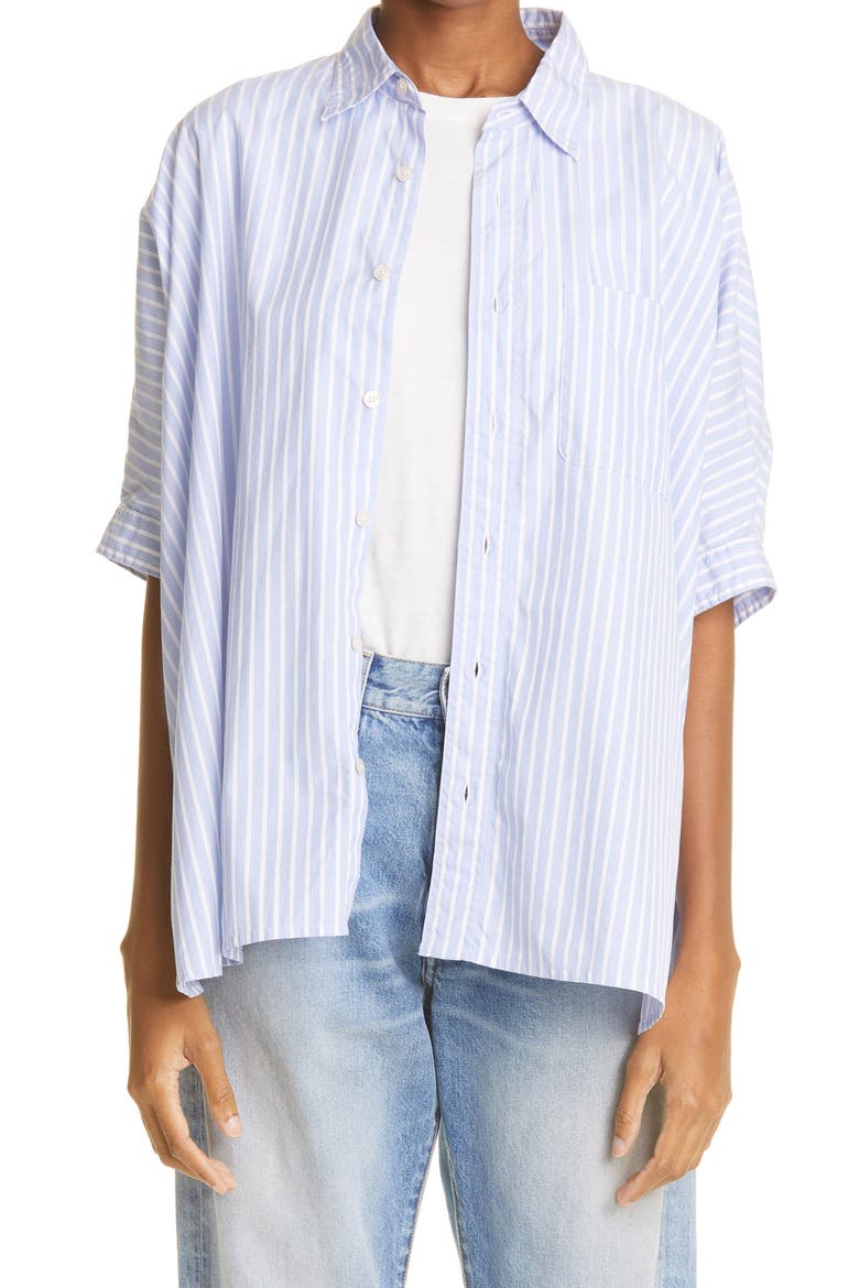 Stripe Oversize Boxy Button-Up Shirt, Main, color, LT BLUE WIDE STRIPE