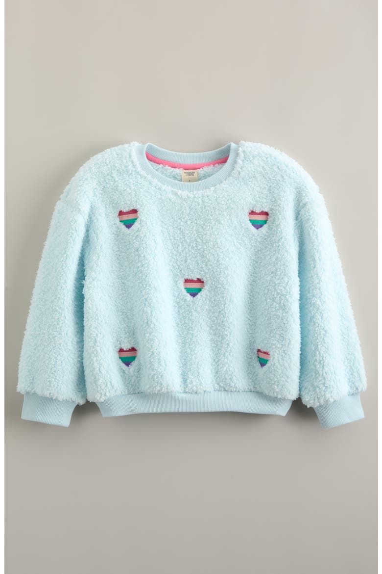 Kids' Embroidered Fluffy Fleece Pullover, Main, color, BLUE DELICATE HEART EMBROIDERY