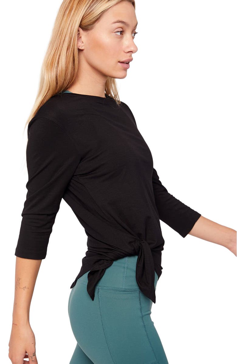 Rebody Active Anen Side Tie 3/4 Sleeve Top, Alternate, color, Metropolis Black
