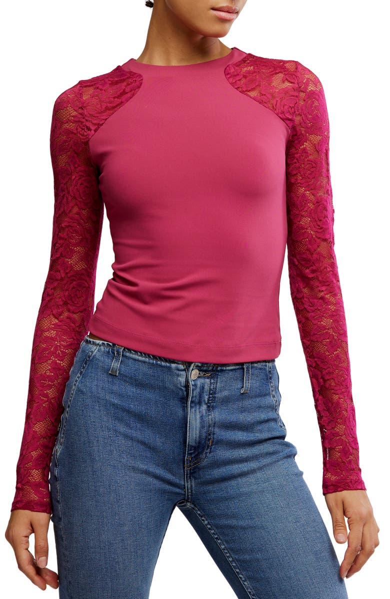 Free People No Excuses Lace Sleeve Top, Main, color, Sangria