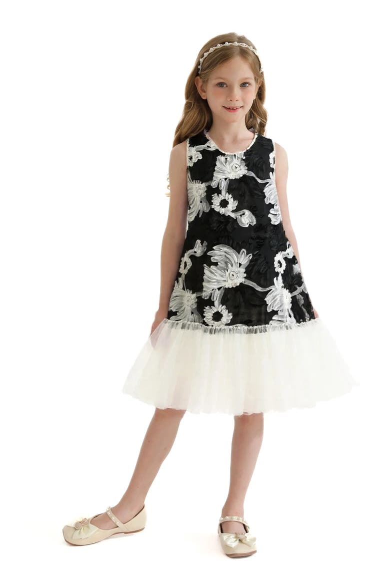Floral Tulle Sleeveless Dress, Alternate, color, Black