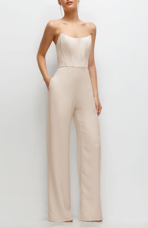 Louren Summer Tweed Jumpsuit in Beige