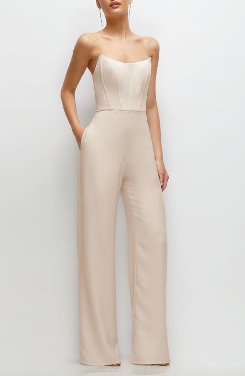 After Six Corset Strapless Wide Leg Jumpsuit in Oat 