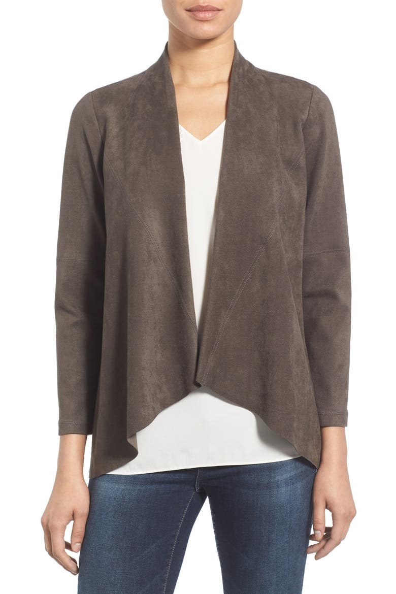 Faux Suede Drape Front Jacket, Main, color, SLATE