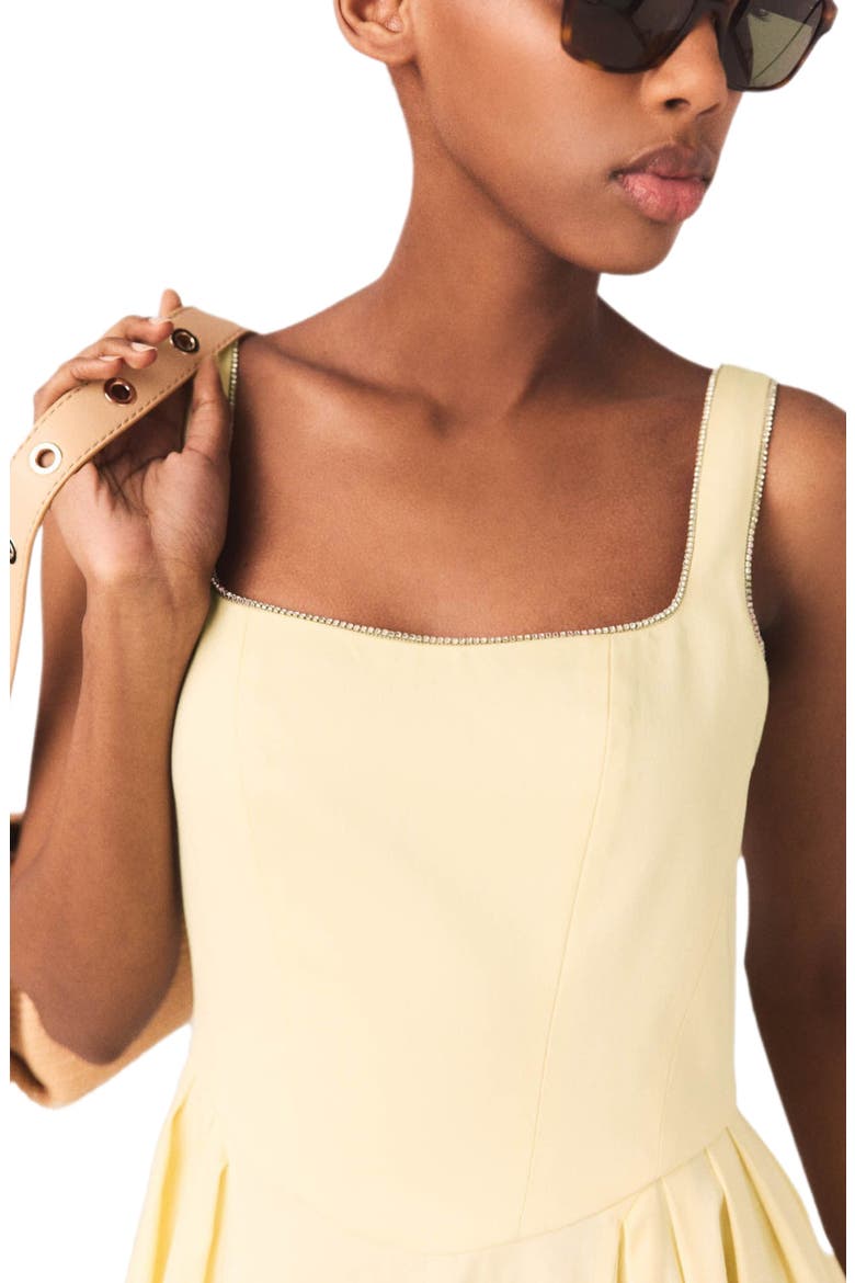 Flared rhinestone-trim midi dress, Alternate, color, Pale yellow