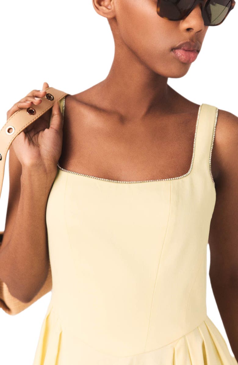 maje Flared rhinestone-trim midi dress, Alternate, color, Pale Yellow