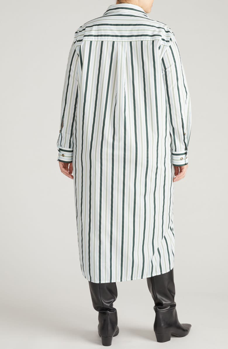 Universal Standard Odeon Long Sleeve Stretch Poplinn Midi Shirtdress, Alternate, color, Green/ White Stripe