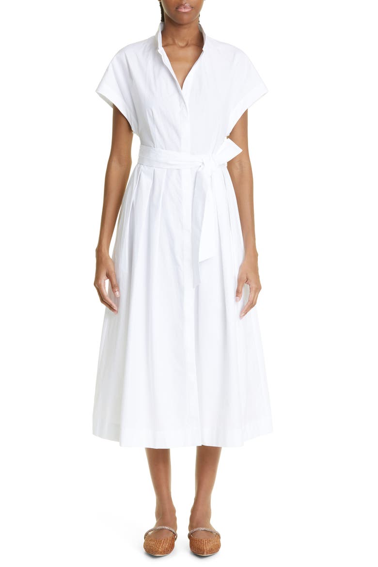 Belted Cotton Poplin Shirtdress, Main, color, 01- WHITE