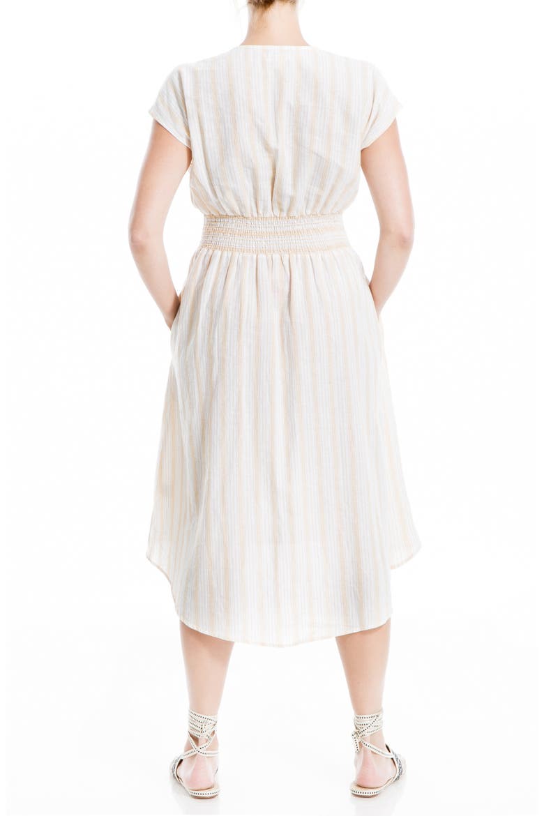 V-Neck Waist Tie Dress, Alternate, color, WHITE GOLD THICK THIN STRIPE