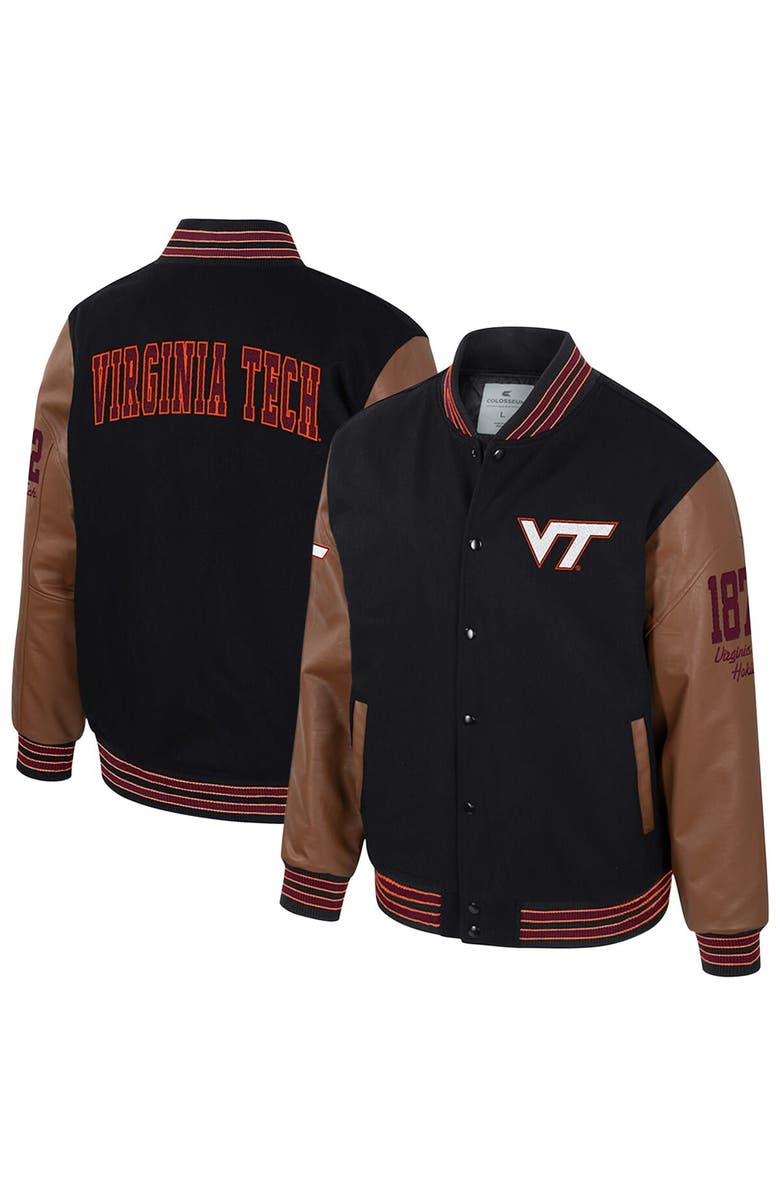 COLOSSEUM Men's Colosseum Black Virginia Tech Hokies Letterman Full-Snap Varsity Jacket, Main, color,