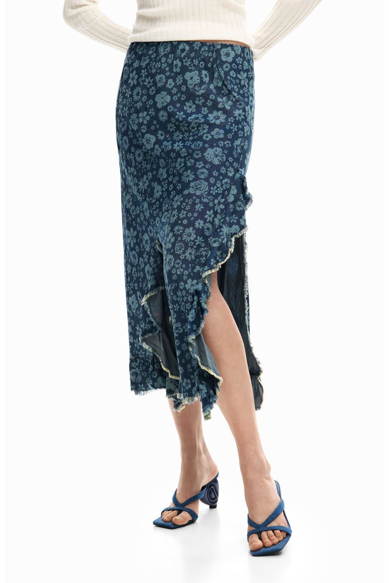 Floral Print Midi Skirt, Main, color, MEDIUM BLUE