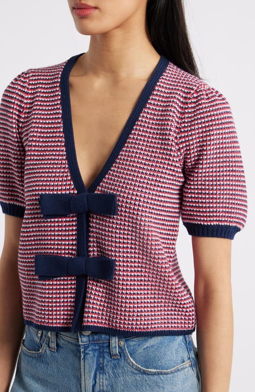 525 Elaine Bow Front Puff Sleeve Cardigan In Tomato Multi