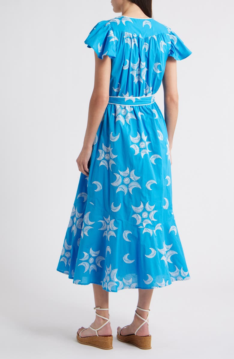 CIEBON Evelyn Embroidered Side Tie Cotton Wrap Dress, Alternate, color, Blue/ White