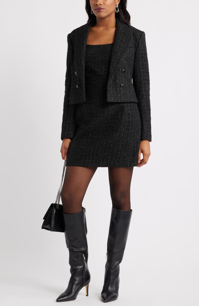 Open Edit Tweed Sleeveless Minidress, Alternate, color, Black