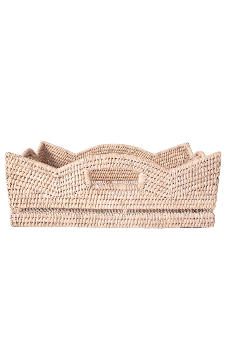 Artifacts Trading Company<sup>™</sup> Artifacts Rattan Rectangular Scalloped Shelf Basket, Alternate, color, White Wash