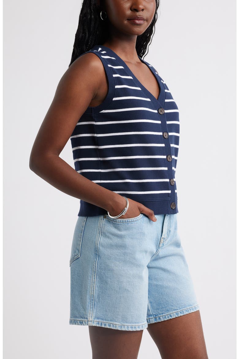 Button Front Knit Tank, Alternate, color, NAVY S WHITE STRIPE