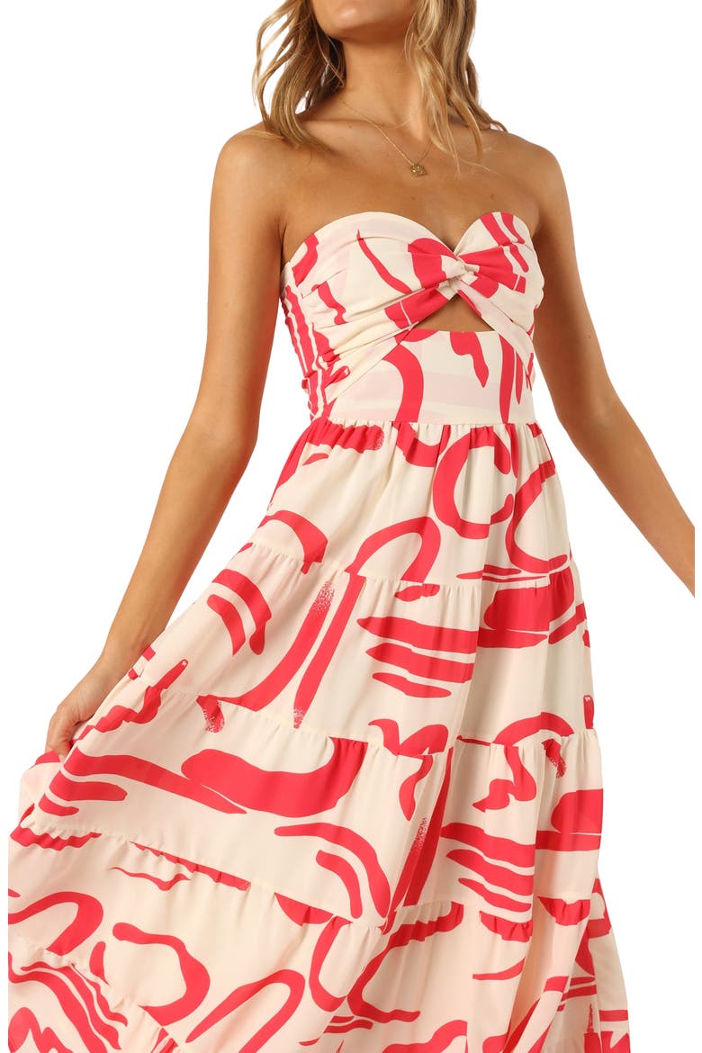 Sitara Print Cutout Strapless Dress, Alternate, color, WHITE RED