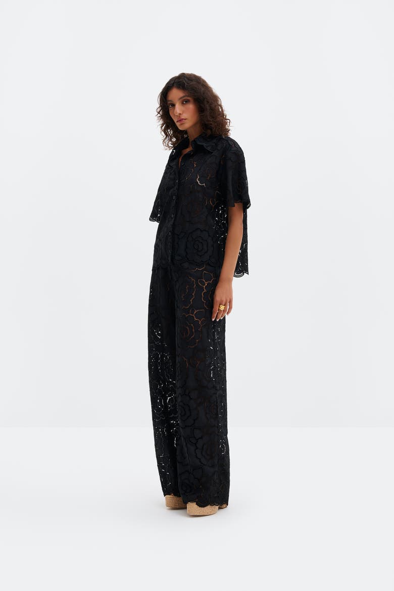 Claudia Short Sleeve Lace Shirt, Alternate, color, Black