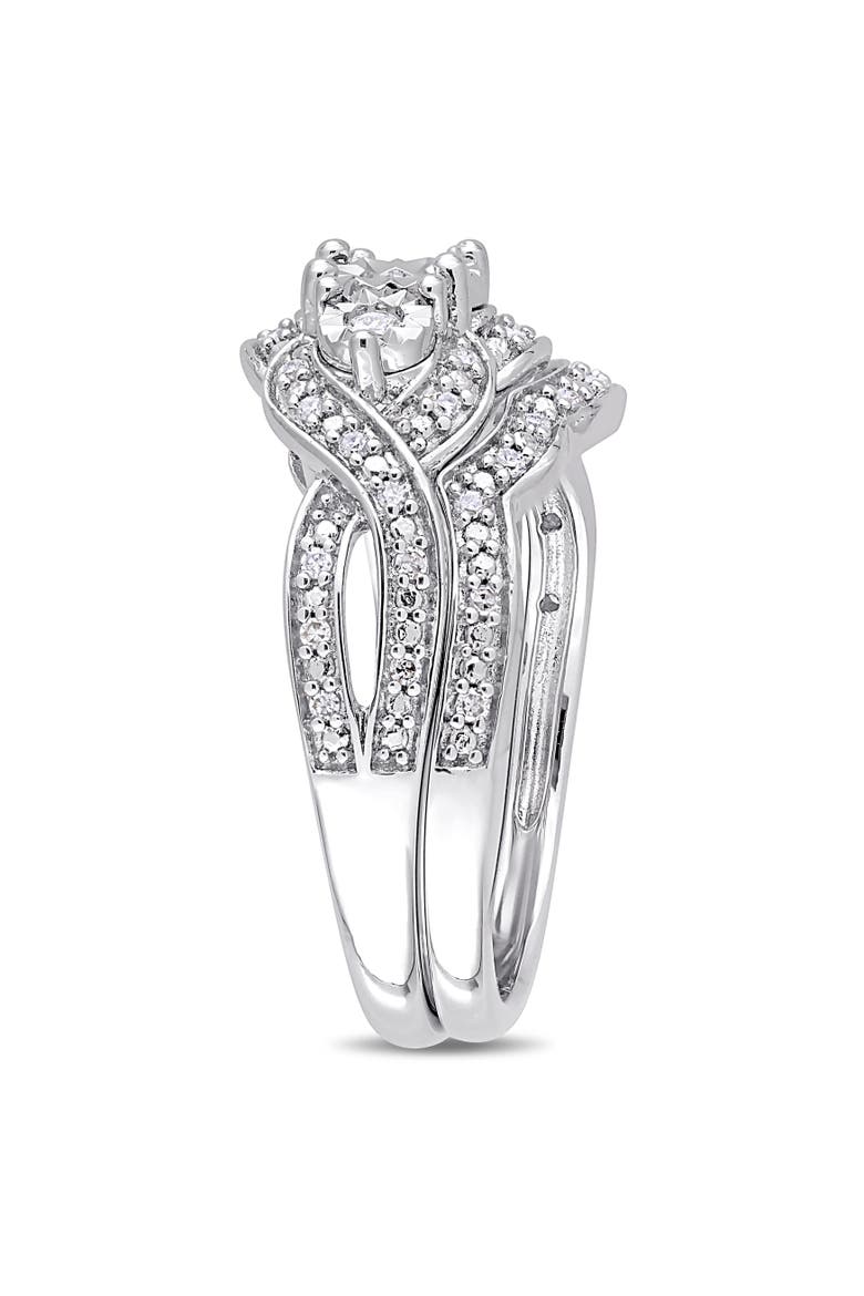 Diamond 3-Stone Bridal Ring Set, Alternate, color, Sterling Silver