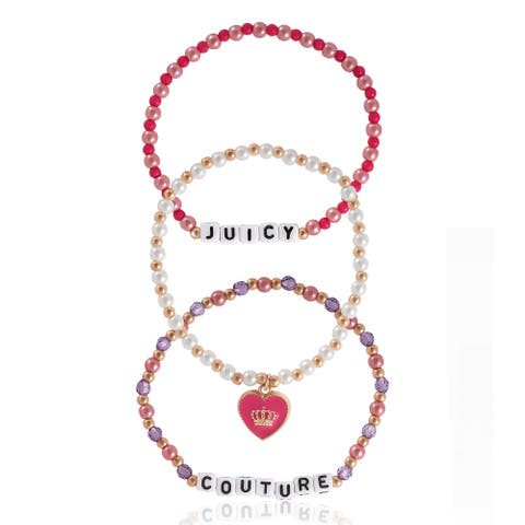 "Juicy" Heart Charm 3-Piece Beaded Bracelets