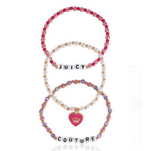 Juicy Couture Kids "juicy" Heart Charm 3-piece Beaded Bracelets In Multi