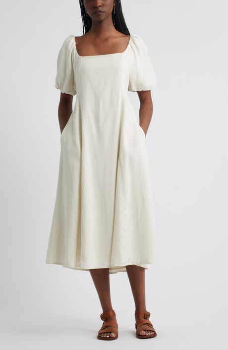 Treasure & Bond Puff Sleeve Linen Blend Midi Dress