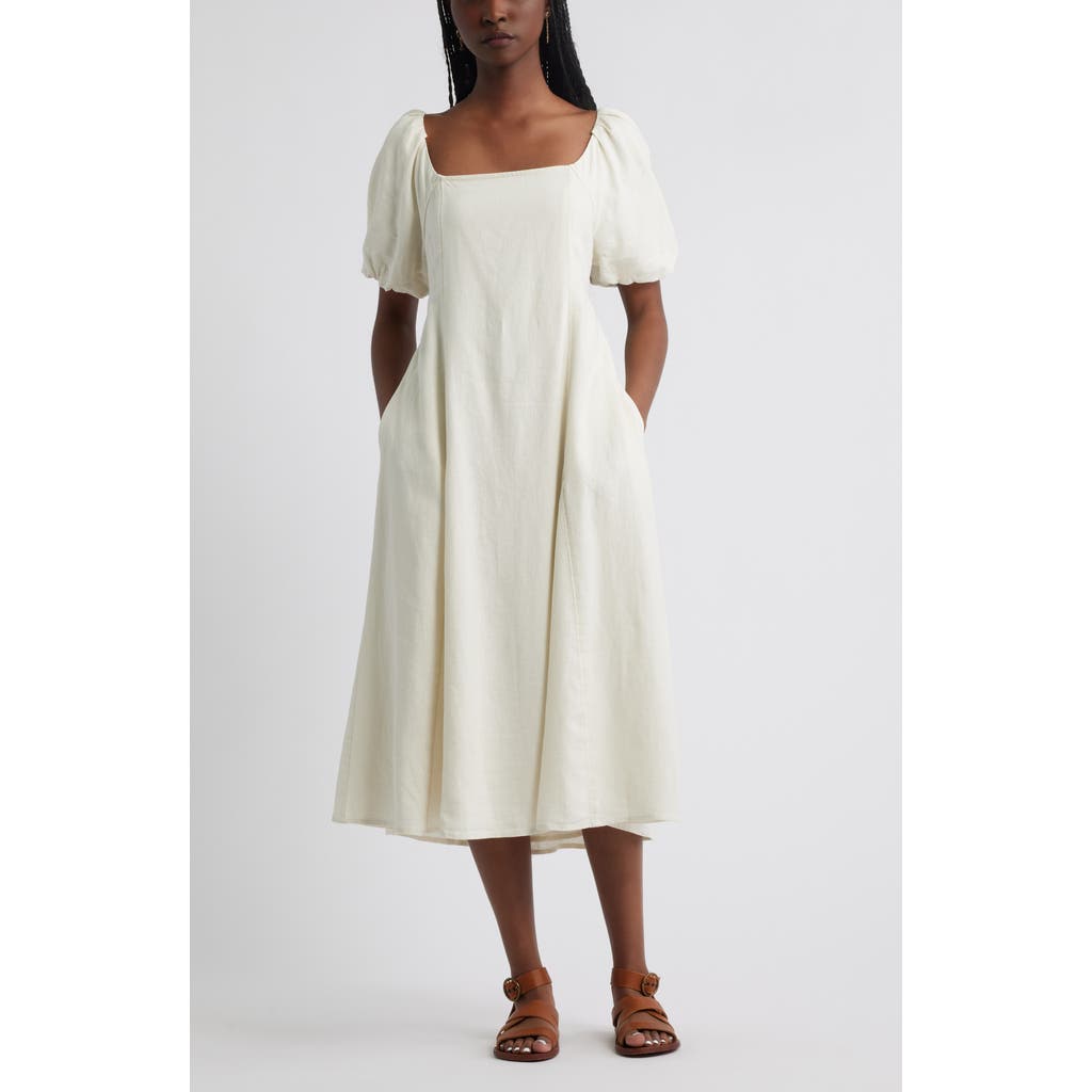 Treasure & Bond Puff Sleeve Linen Blend Midi Dress