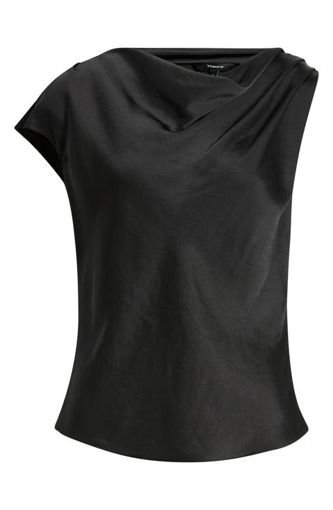 Cowl Neck Single Short Sleeve Satin Top