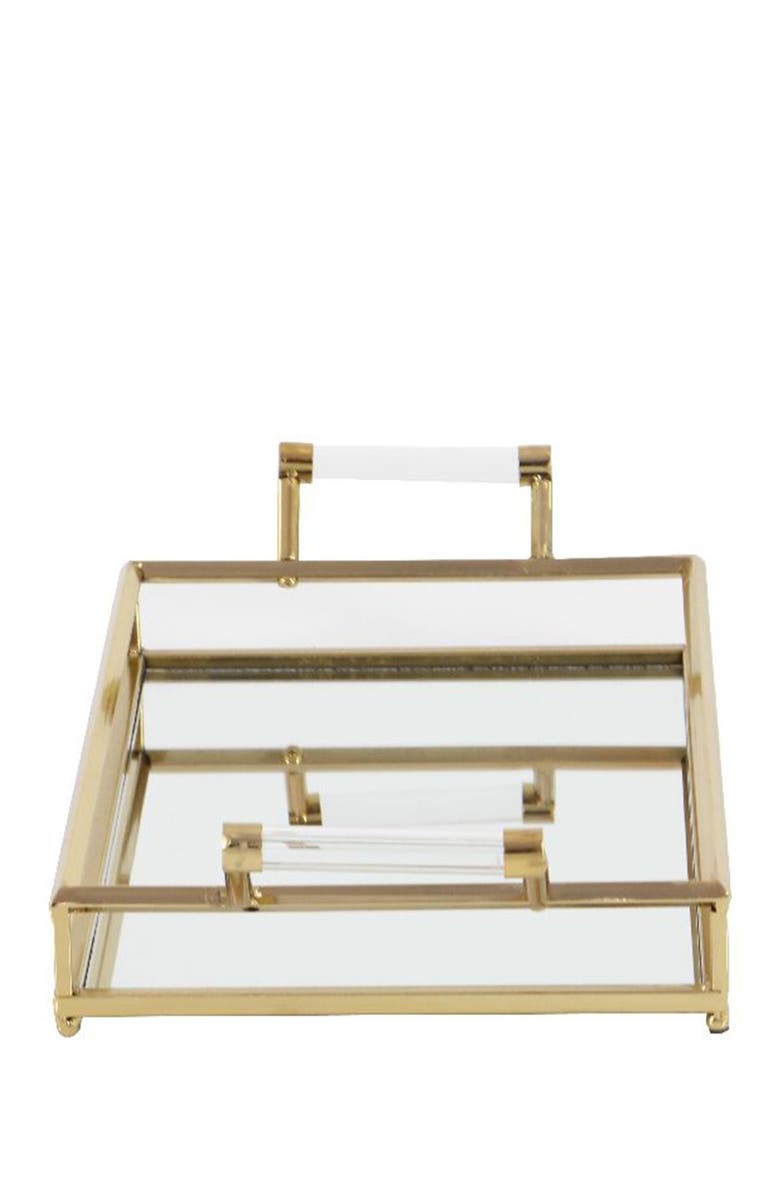COSMO BY COSMOPOLITAN Goldtone Metal Mirrored Tray with Acrylic Handles, Alternate, color, Gold