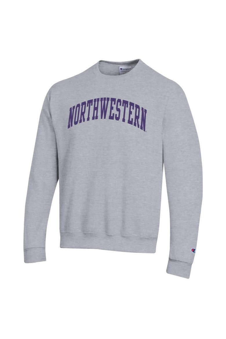 Men's Champion  Heather Gray Northwestern Wildcats Basic Arch Fleece Pullover Sweatshirt, Alternate, color, Heather Gray