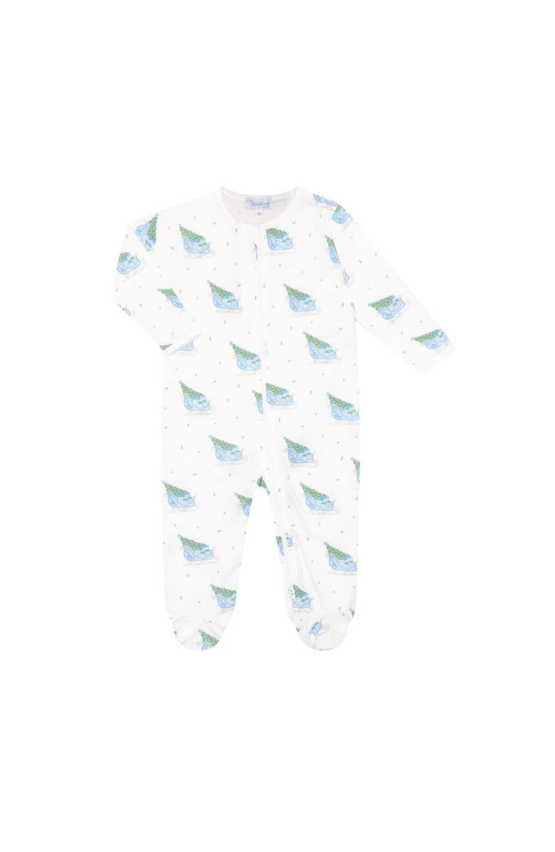 Nellapima Pima Cotton Christmas Merry Sleighs Zipper Footie - Baby, Main, color, Blue
