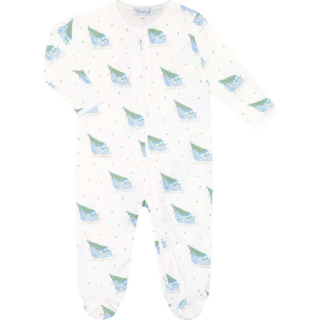 Nellapima Kids' Pima Cotton Christmas Merry Sleighs Zipper Footie In White
