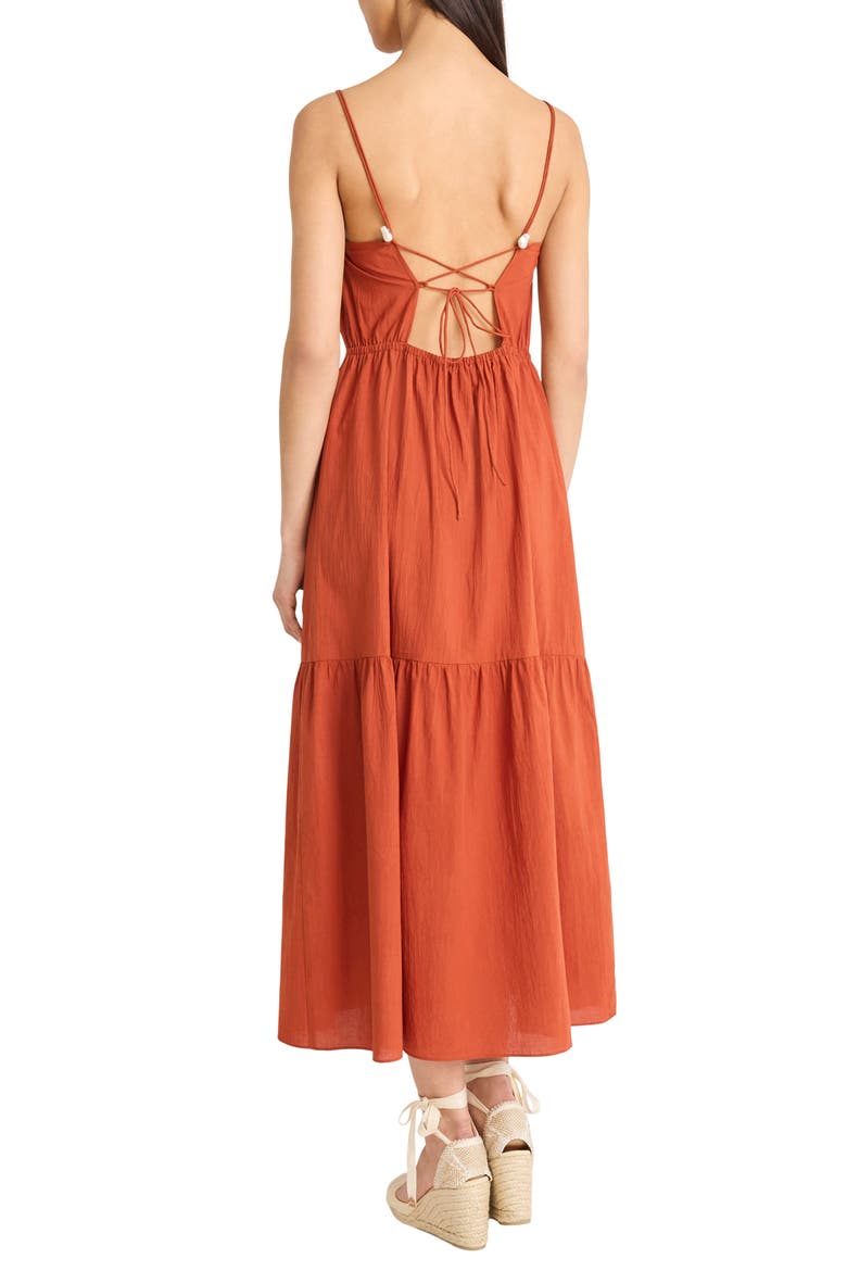 Ruched Open Back Drop Waist Cotton Midi Sundress, Alternate, color, ARABIAN SPICE