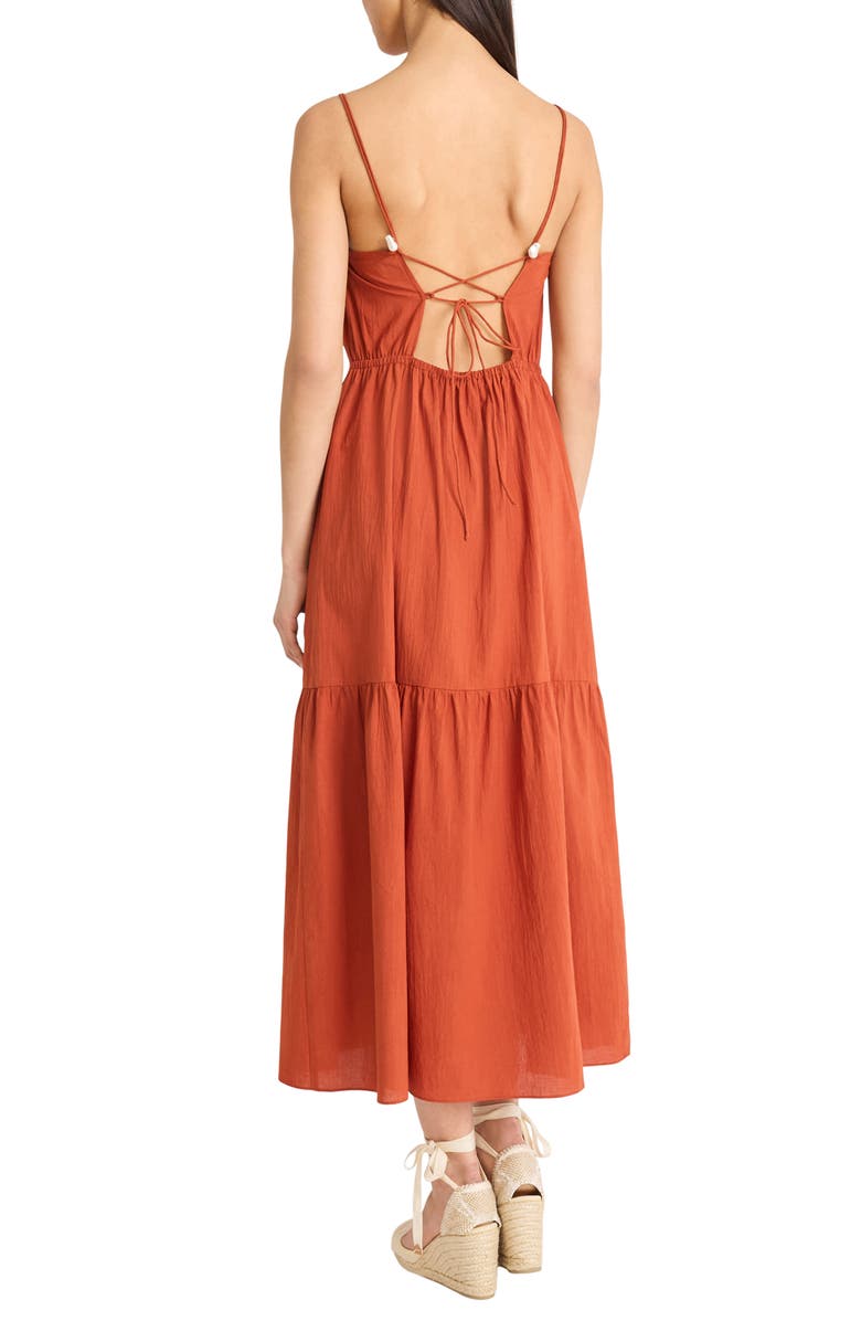 The Good Journey Ruched Open Back Drop Waist Cotton Midi Sundress, Alternate, color, Arabian Spice