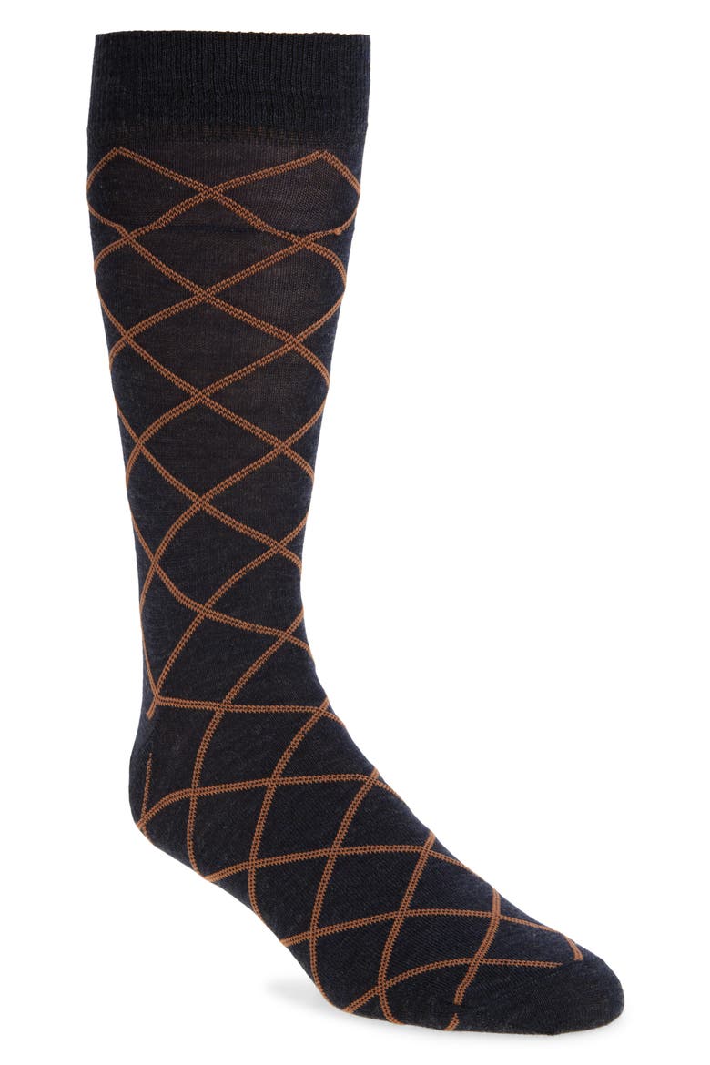 Diamond Pattern Wool Blend Dress Socks, Main, color, NAVY