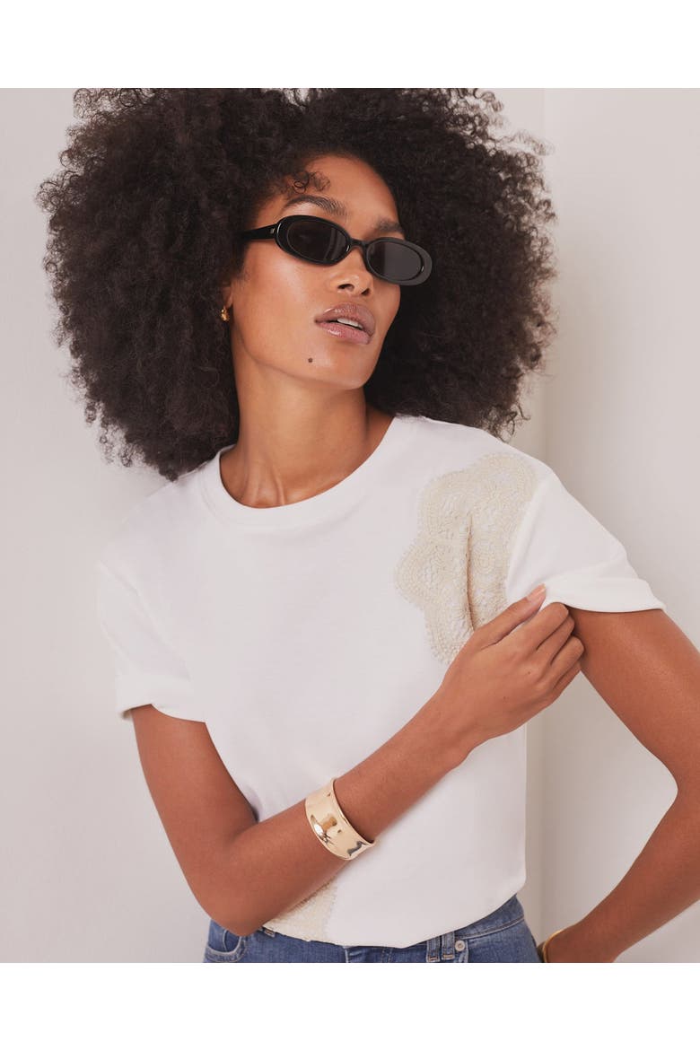Cotton Crochet Detail T-Shirt, Alternate, color, Ivory
