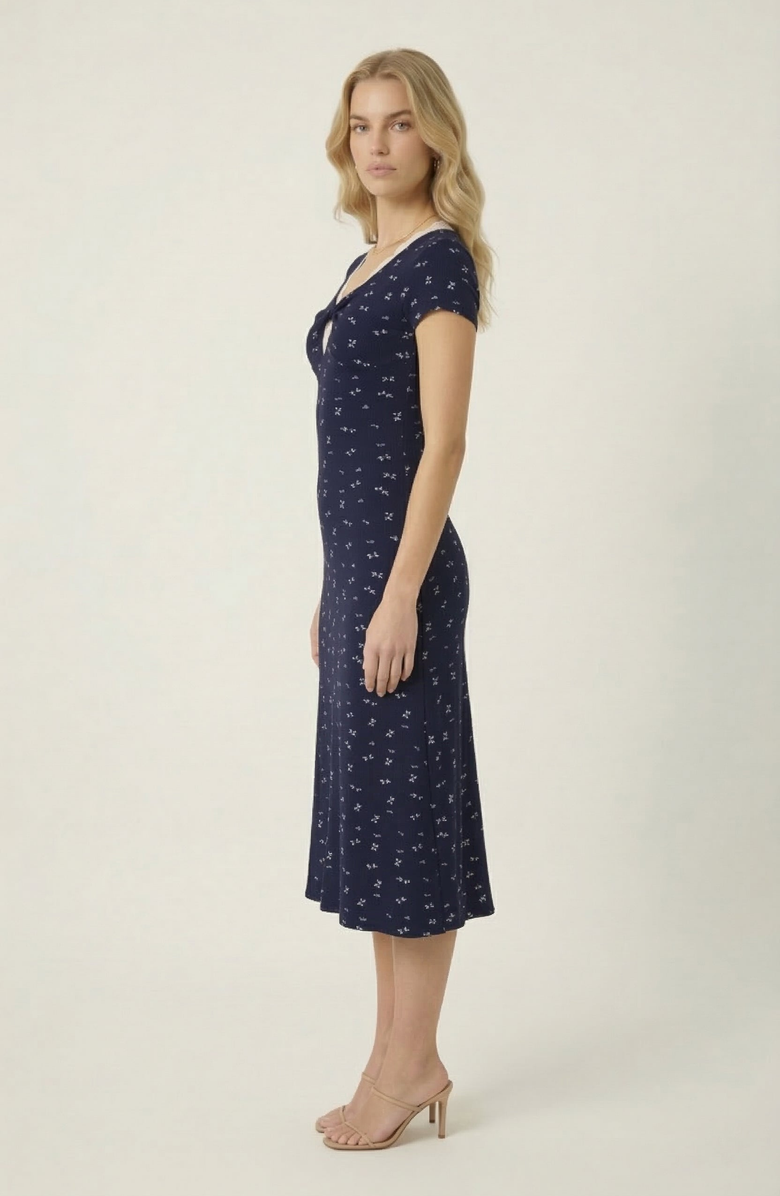 Modenaire Floral Twist Front Midi Dress, Alternate, color, Navy Blue