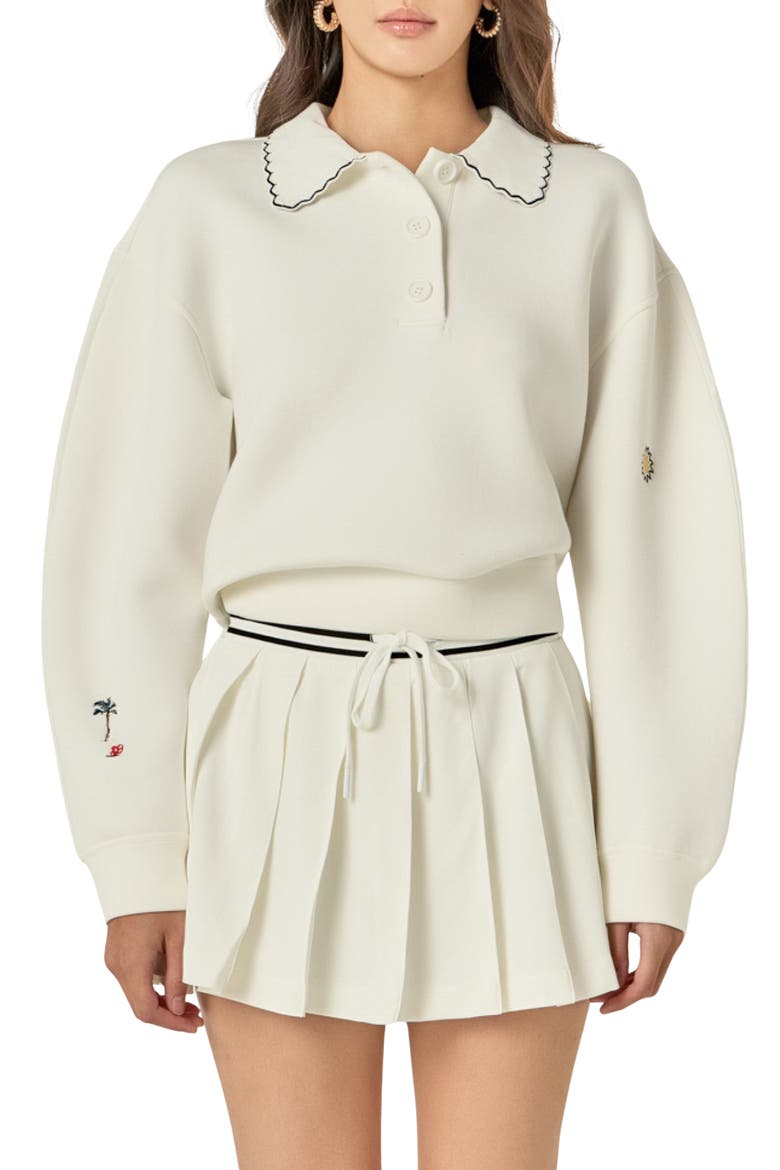 Point Collar Scuba Sweatshirt, Main, color, WHITE