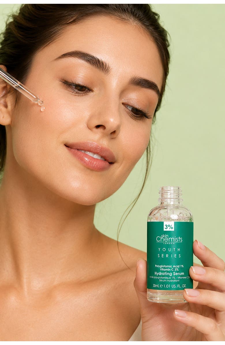 SKINCHEMISTS Youth Series Hydrating Serum Polyglutamic Acid 1%, Vitamin C 3% 30ml for Brightening, Dark Spots, Alternate, color, White