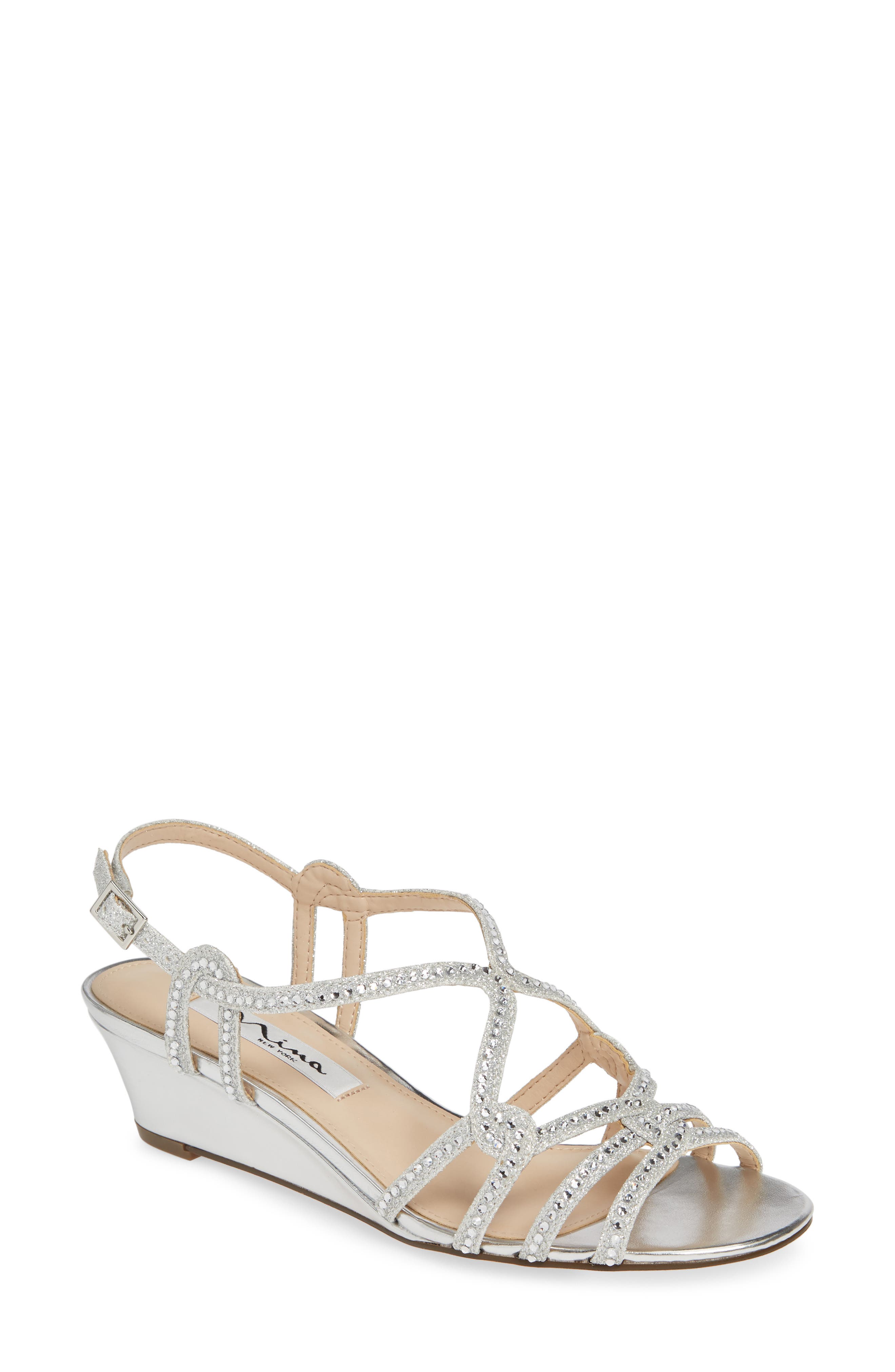 Nina Fynlee Crystal Embellished Wedge Sandal, Main, color, 