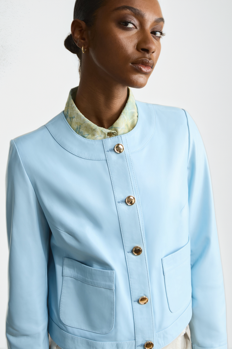 Margot Leather Jacket, Alternate, color, Blue