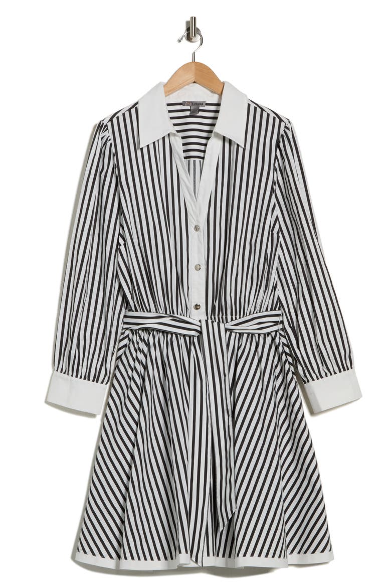 Candy Stripe Long Sleeve Shirtdress, Alternate, color, BLACK/ WHITE STRIPE