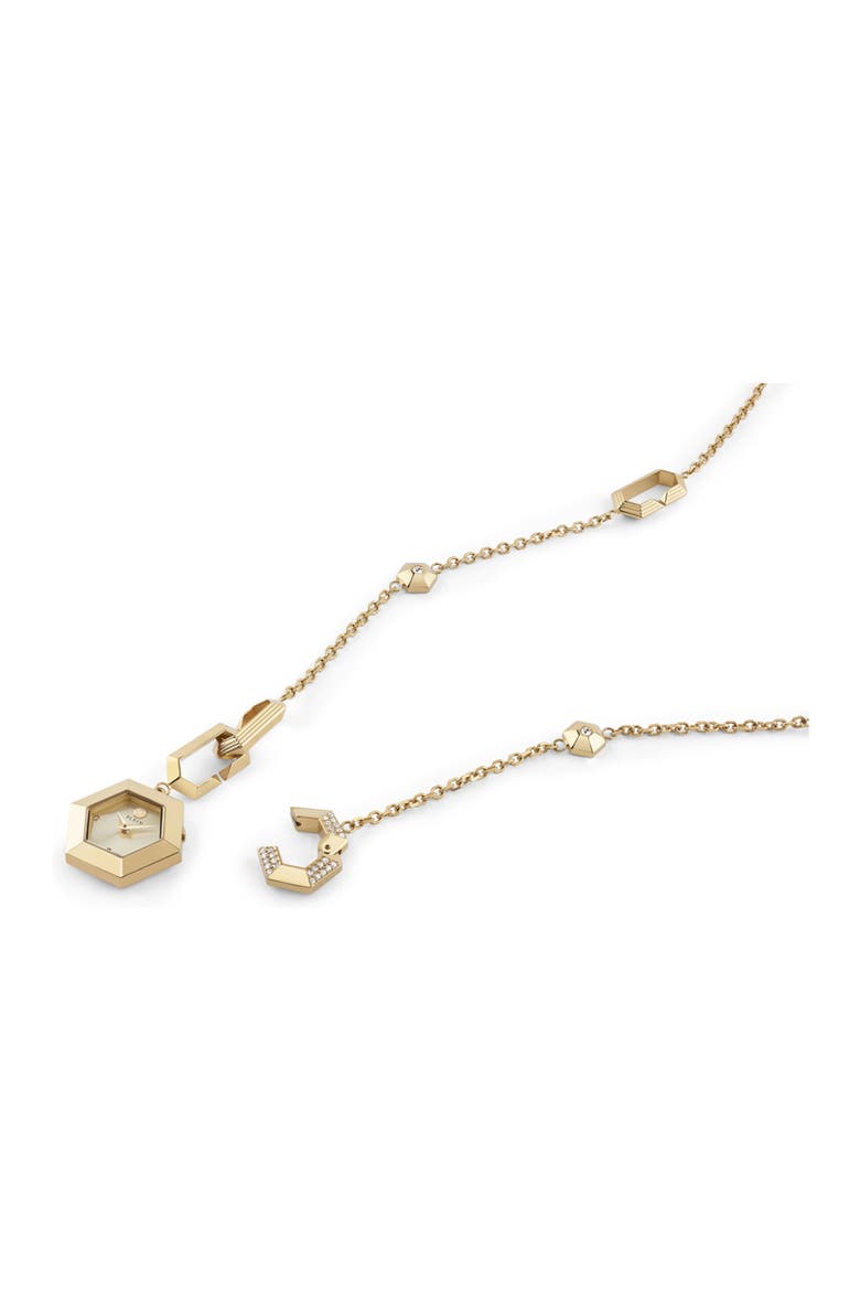 $nake Hexagon Pendant Y-Necklace Watch, 28mm, Alternate, color, IP YELLOW GOLD