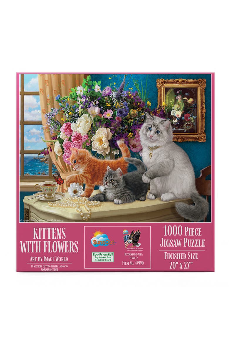 Kittens with flowers 1000 piece Jigsaw Puzzle for Adults, Alternate, color, Multicolor