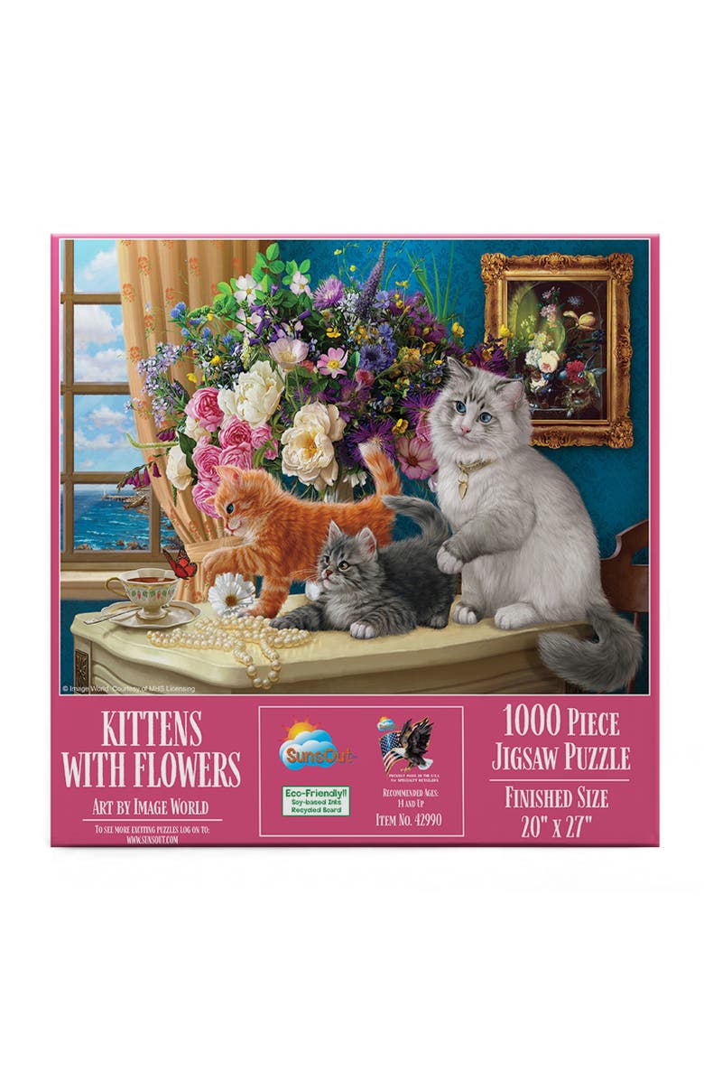 Sunsout Kittens with flowers 1000 piece Jigsaw Puzzle for Adults, Alternate, color, Multicolor