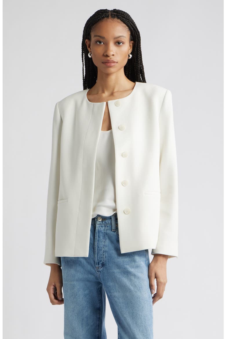 Collarless Twill Blazer, Alternate, color, IVORY TOFU