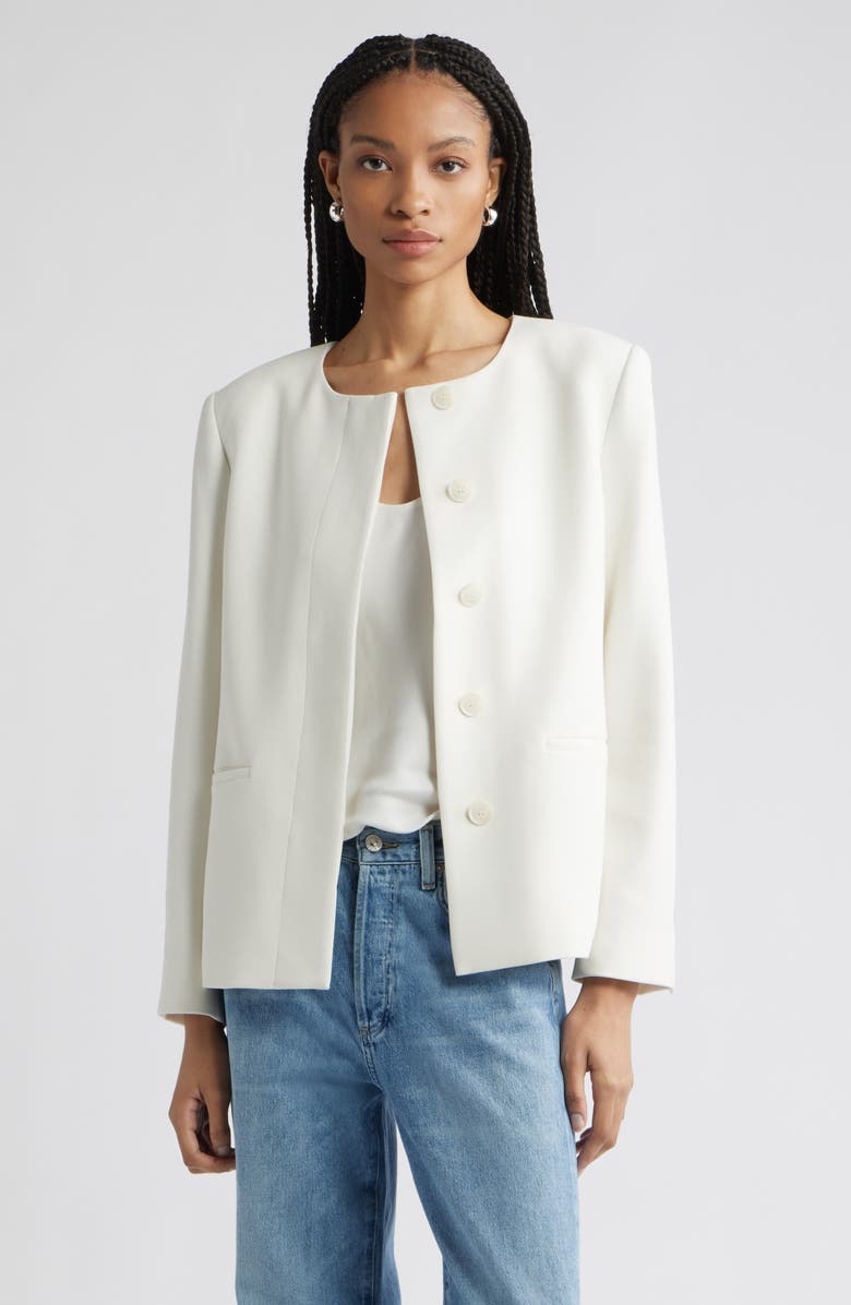 Nordstrom Collarless Twill Blazer, Alternate, color, Ivory Tofu