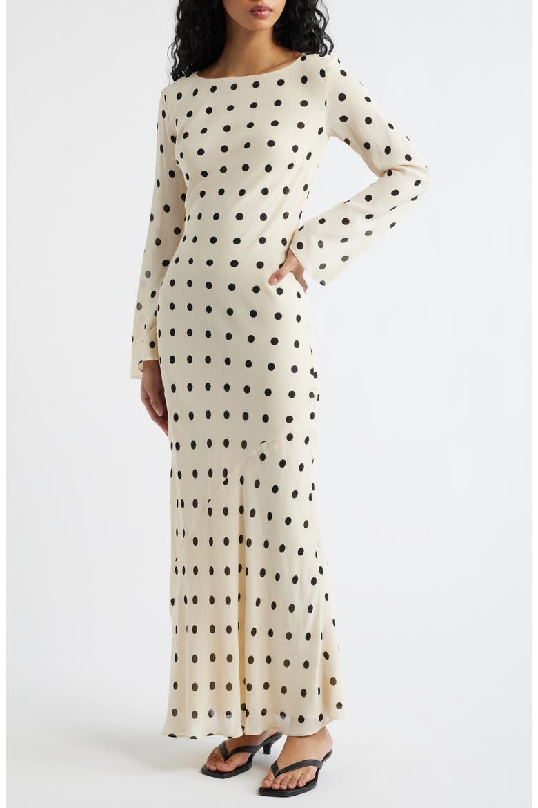 Esra Polka Dot Long Sleeve Maxi Dress, Alternate, color, SUNDAE DOT