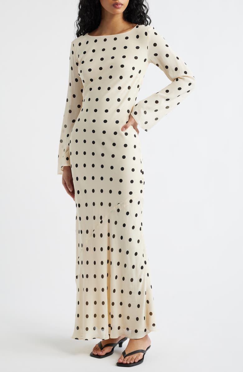 Reformation Esra Polka Dot Long Sleeve Maxi Dress, Alternate, color, Sundae Dot