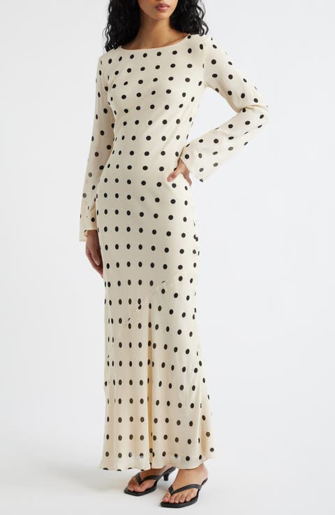 Esra Polka Dot Long Sleeve Maxi Dress